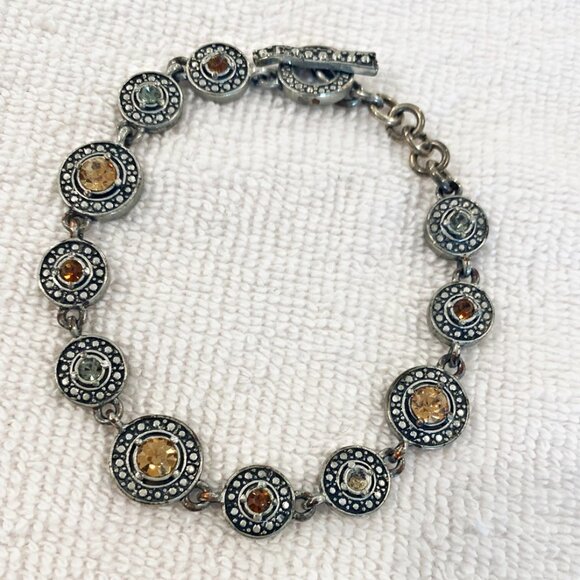 Vintage M+M Silver Round Link Tennis Bracelet Bracelet Tiny Stones Artist Signed - Picture 1 of 6